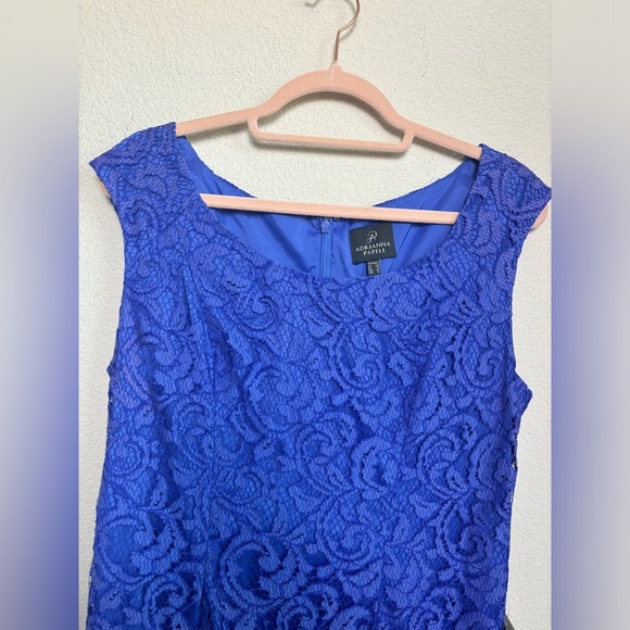 NWT Adrianna Papell Cobalt Blue Lace Overlay Knee Length Sheath Dress 12 - Picture 2 of 11